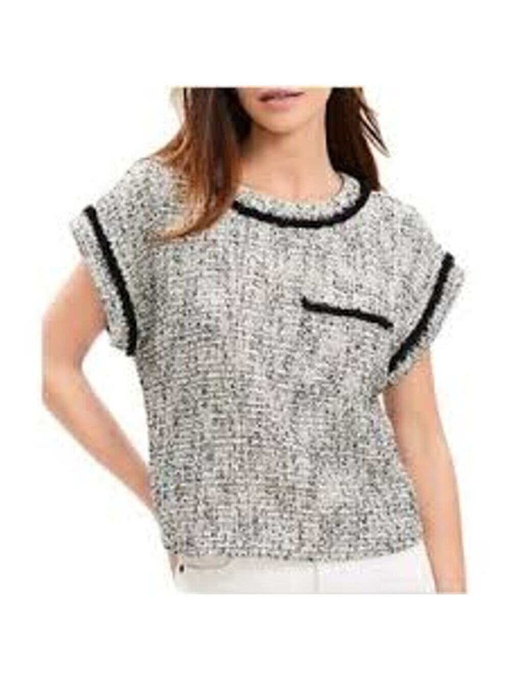 Loft EUC Women's Black White Tweed Boucle Short Sleeve Top Size M